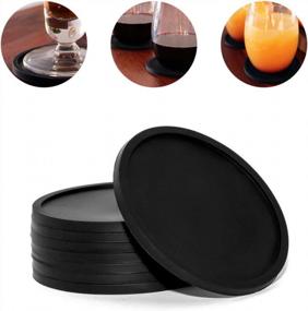 img 3 attached to Silicone Drink Coaster Set Of 8 - Protects Furniture From Spills, Scratches, And Damage - Fits All Drinking Glasses - Alotpower Soft Coasters In Black