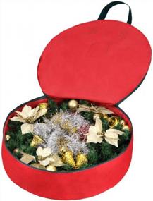 img 1 attached to Организуйте свой праздничный декор с 24-дюймовой сумкой для хранения рождественских венков Primode - прочный полиэстер Оксфорд 600D с ручками праздничного красного цвета