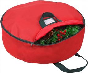 img 4 attached to Организуйте свой праздничный декор с 24-дюймовой сумкой для хранения рождественских венков Primode - прочный полиэстер Оксфорд 600D с ручками праздничного красного цвета