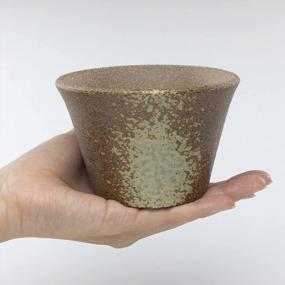 img 1 attached to Wazakura Banko Series Small Handmade Rounded Ceramic Bonsai Pot With Drainage Hole 4.3 In (110Mm) Made In Japan, Flower Succulent Houseplant Planter - Brown & White Gold