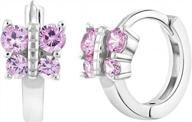 🦋 pretty pink butterfly earrings for girls - sterling silver hoop earrings with 12mm pink cubic zirconia logo