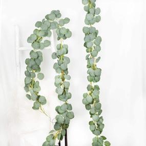 img 4 attached to 2PCS Faux Silk Eucalyptus Garlands - Artificial Greenery Vines For Wedding Backdrop, Wall Decor And Flower Arrangements