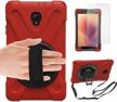 samsung galaxy tab a 8.0 2017 t380 rugged bumper case with hand strap, kickstand, screen protector - red logo