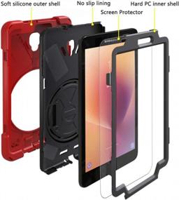 img 3 attached to Samsung Galaxy Tab A 8.0 2017 T380 Rugged Bumper Case With Hand Strap, Kickstand, Screen Protector - Red