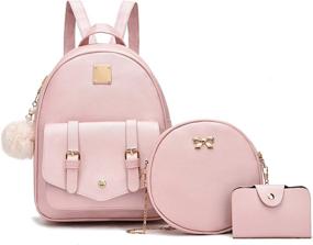 img 4 attached to 🎒 Stylish 3-Piece Fashion Leather Backpack Purse Set for Women - Ideal Rucksack, Shoulder Bag, and Bookbag Combo for Teen Girls and Ladies