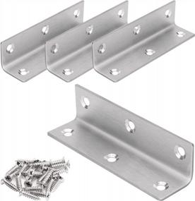 img 4 attached to L Bracket Corner Brace, YUMORE 4'' X 1'' Stainless Steel Right Angle Bracket, 90 Degree Bracket Fastener For Wood Shelf, Furniture, Cabinet, 4 Pack