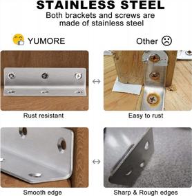 img 3 attached to L Bracket Corner Brace, YUMORE 4'' X 1'' Stainless Steel Right Angle Bracket, 90 Degree Bracket Fastener For Wood Shelf, Furniture, Cabinet, 4 Pack