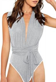 img 4 attached to Turn Heads With The Sleeveless Deep V Neck Cross Back Bodysuit By Verdusa - Shop Now