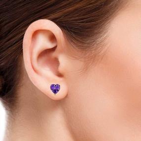 img 1 attached to MauliJewels Earrings Women 0.9 Carat 5MM Heart Shape Amethyst Earrings Carat 14K Yellow Gold 4 Prong