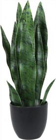 img 4 attached to Artificial Plants Sansevieria Snake Mini Plant With Black Plastic Planter Greenery Perfect Faux Agave Fake Plants In Pot For Home Office Indoor And Outdoo Décor (16" Green/ 12 Leaves)