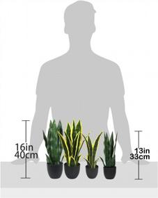 img 3 attached to Artificial Plants Sansevieria Snake Mini Plant With Black Plastic Planter Greenery Perfect Faux Agave Fake Plants In Pot For Home Office Indoor And Outdoo Décor (16" Green/ 12 Leaves)