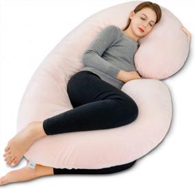 img 4 attached to Pink C-Shaped Maternity Body Pillow With Velvet Cover - INSEN Full Body Pregnancy Pillow For Sleeping