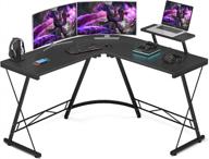 foxemart l-образный игровой стол 51 ''угловой игровой стол столы для домашнего офиса с большой подставкой для монитора компьютерный стол с круглым углом, черный логотип