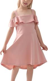 img 4 attached to 👗 GORLYA Shoulder Flounce Elegant Pockets Girls' Clothing: Discover Stylish Dresses for a Chic Wardrobe