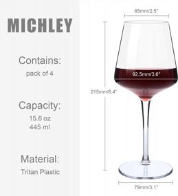 img 3 attached to Set Of 4 MICHLEY Modern Red Wine Glasses (15Oz), Shatterproof Tritan Plastic Goblets For Outdoor Use, Reusable White Wine Cups