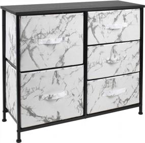 img 4 attached to Sorbus Five-Drawer Dresser - Furniture Storage Tower For Bedroom, Hallway, Closet, And Office - Steel Frame With Wood Top And Easy-Pull Fabric Bins In Marble White With Black Finish