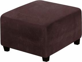 img 4 attached to Brown Velvet Plush Fabric Square Ottoman Slipcover Footstool Protector Cover Stretch With Elastic Bottom
