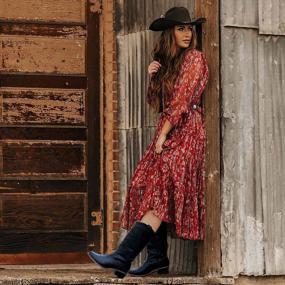 img 2 attached to TEMOFON Pointy Toe Cowgirl Boots For Women - Embroidered Western Style Pull-On Mid-Calf Chunky Heel Cowboy Boots