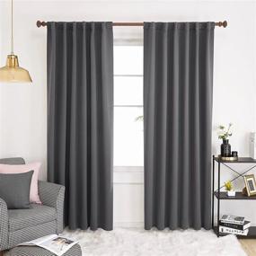 img 4 attached to 🌑 Deconovo Dark Grey Blackout Curtains - (52x84 Inch, Set of 2), Thermal Insulated Rod Pocket and Back Tab Curtains for Bedroom
