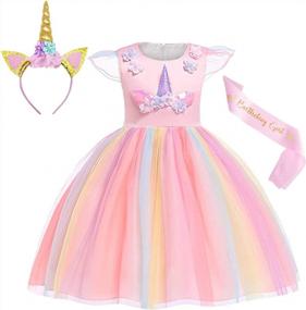 img 4 attached to Платье-костюм единорога для девочек: театрализованное представление, вечерние платья, платье-пачка на Хэллоуин, возраст 1-10 лет, Jurebecia