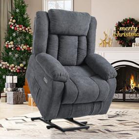 img 4 attached to Power Lift Recliner Chair For Elderly With Heat And Massage, Ergonomic Fabric Sofa With 2 Side Pockets & Remote Control By YITAHOME - Gray Living Room Furniture