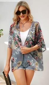 img 1 attached to Women'S Floral Print Puff Sleeve Kimono Cardigan - Loose Cover Up Blouse Top