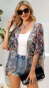 img 2 attached to Women'S Floral Print Puff Sleeve Kimono Cardigan - Loose Cover Up Blouse Top
