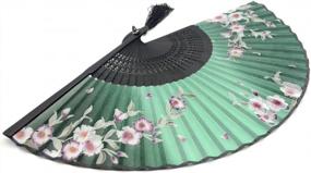 img 2 attached to OMyTea Hand Held Silk Folding Fans With Bamboo Frame - With A Fabric Sleeve For Protection For Gifts - 100% Handmade Oriental Chinese/Japanese Vintage Retro Style - For Women Ladys Girls (Green)
