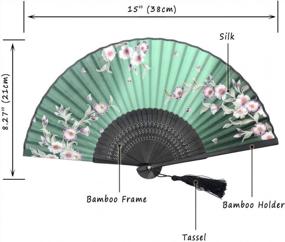 img 3 attached to OMyTea Hand Held Silk Folding Fans With Bamboo Frame - With A Fabric Sleeve For Protection For Gifts - 100% Handmade Oriental Chinese/Japanese Vintage Retro Style - For Women Ladys Girls (Green)