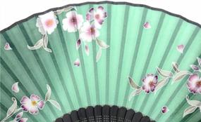 img 1 attached to OMyTea Hand Held Silk Folding Fans With Bamboo Frame - With A Fabric Sleeve For Protection For Gifts - 100% Handmade Oriental Chinese/Japanese Vintage Retro Style - For Women Ladys Girls (Green)
