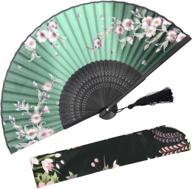 omytea hand held silk folding fans with bamboo frame - with a fabric sleeve for protection for gifts - 100% handmade oriental chinese/japanese vintage retro style - for women ladys girls (green) logo