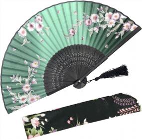 img 4 attached to OMyTea Hand Held Silk Folding Fans With Bamboo Frame - With A Fabric Sleeve For Protection For Gifts - 100% Handmade Oriental Chinese/Japanese Vintage Retro Style - For Women Ladys Girls (Green)
