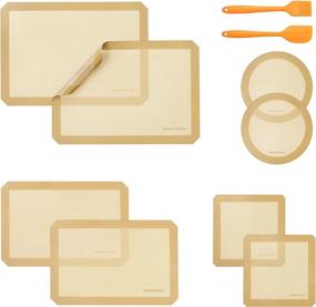 img 4 attached to Набор из 10 силиконовых ковриков и инструментов для выпечки SMARTAKE для выпечки тортов, печенья, макарон, хлеба и кондитерских изделий с антипригарным покрытием, пищевого качества, желтого цвета