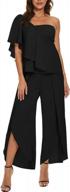 party-ready 5-piece women's outfit: ruffle one-shoulder top, side-slit elastic wide-leg pants set with bias design, ideal for casual occasions and clubwear from belongsci logo