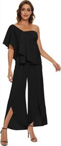 img 2 attached to Party-Ready 5-Piece Women'S Outfit: Ruffle One-Shoulder Top, Side-Slit Elastic Wide-Leg Pants Set With Bias Design, Ideal For Casual Occasions And Clubwear From BELONGSCI