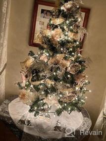 img 7 attached to Серебристая роскошная 36-дюймовая юбка для рождественской елки с вышитой белой снежинкой Санта-Клауса и атласной каймой - идеальное украшение и подарок для рождественской елки