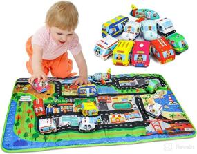 img 4 attached to Soft Toy Car Set: 10 Cars with Play Mat for Educational Fun! Washable, Non-Toxic Baby Toy Set for Infants, Toddlers, and Kids