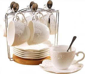 img 2 attached to Jusalpha Teacup-Подставка для кофейных кружек с бамбуковой подставкой для блюдца, подставка для чашек, вместимость 6