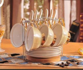 img 1 attached to Jusalpha Teacup-Подставка для кофейных кружек с бамбуковой подставкой для блюдца, подставка для чашек, вместимость 6