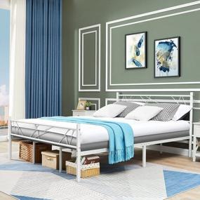 img 2 attached to WOHOMO Queen Bed Frame With Headboard, Upgarded 14 Support Leg Bedframe Metal Platform, Never Squeaky, Heavy Duty Steel Slats Mattress Foundation, No Box Spring Needed, White