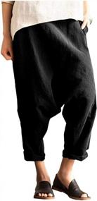img 4 attached to Women'S Linen Harem Long Pants - SCOFEEL Drop Crotch Drape Culottes Trousers