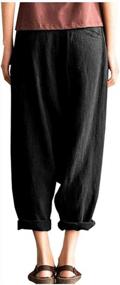 img 3 attached to Women'S Linen Harem Long Pants - SCOFEEL Drop Crotch Drape Culottes Trousers