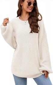 img 4 attached to PEIQI Women'S Oversized Knit Lantern Sleeve Crewneck Loose Drop Shoulder Casual Soild Pullover Sweater