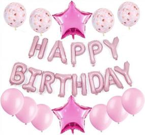 img 4 attached to Pink Birthday Party Decor Set - Includes Happy Birthday Balloon, Socub Happy Birthday Banner, 2 Foil Balloons, 4 Confetti Balloons, And 6 Latex Party Balloons