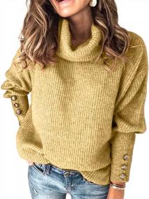 img 3 attached to Trendy & Chic: DINGANG Women'S Turtleneck Knitted Sweater With Irregular Hem & Stylish Button Details