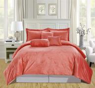 🛏️ grandlinen king size coral/light grey micromink velvet comforter set - 7 piece warm bedding with accent pillows and bed skirt logo