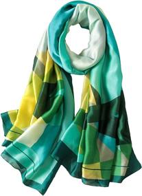 img 4 attached to 🧣 Women's Fashion 100% Silk Scarf - Large Sunscreen Shawls Wraps - Lightweight Floral Pattern Satin for Headscarf & Neck - Enhanced SEO