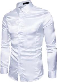 img 3 attached to 👔 HENGAO Shiny Satin Button Sleeves Men's Clothing - Perfect for Shirt Enthusiasts!