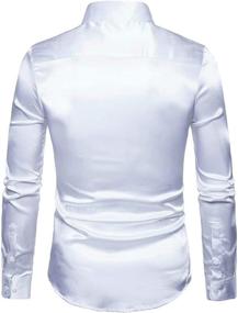 img 2 attached to 👔 HENGAO Shiny Satin Button Sleeves Men's Clothing - Perfect for Shirt Enthusiasts!