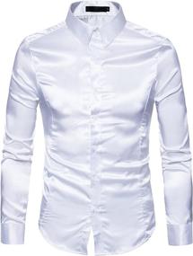 img 1 attached to 👔 HENGAO Shiny Satin Button Sleeves Men's Clothing - Perfect for Shirt Enthusiasts!